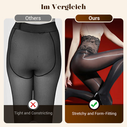 🌞Frühlingserwachen: 50% Rabatt!✨Verführerische 8D Öl-Glanz Strumpfhose: High-Waist Tights mit eleganter Rosen-Spitze