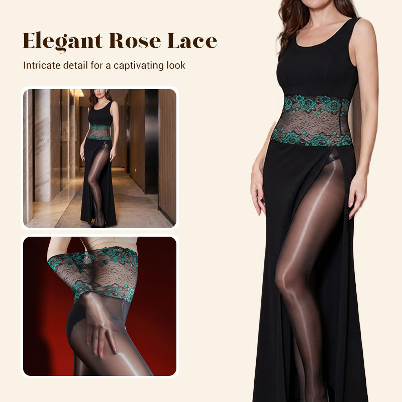 🌞Frühlingserwachen: 50% Rabatt!✨Verführerische 8D Öl-Glanz Strumpfhose: High-Waist Tights mit eleganter Rosen-Spitze