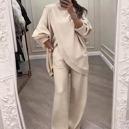 💘 Valentinstagsangebot: 50% Rabatt! 🧶 Damen-Oversize-Set: Asymmetrischer Pullover + Hose – weich, lässig & stylisch für jeden Tag