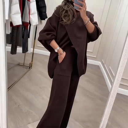 💘 Valentinstagsangebot: 50% Rabatt! 🧶 Damen-Oversize-Set: Asymmetrischer Pullover + Hose – weich, lässig & stylisch für jeden Tag