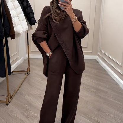 💘 Valentinstagsangebot: 50% Rabatt! 🧶 Damen-Oversize-Set: Asymmetrischer Pullover + Hose – weich, lässig & stylisch für jeden Tag