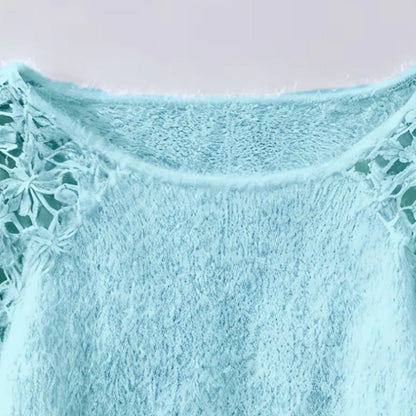 🎉 Neujahrsgeschenk – 50% RABATT! Damen-Strickpullover mit Häkelspitze & Laternenärmeln: Plüschig, schulterfrei & vielseitig