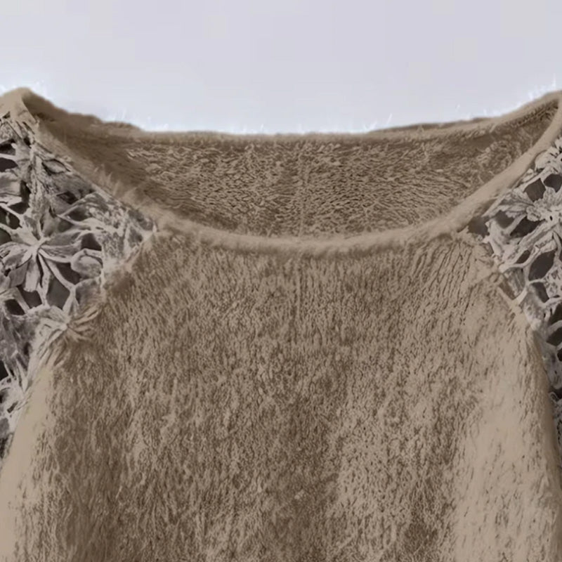 🎉 Neujahrsgeschenk – 50% RABATT! Damen-Strickpullover mit Häkelspitze & Laternenärmeln: Plüschig, schulterfrei & vielseitig