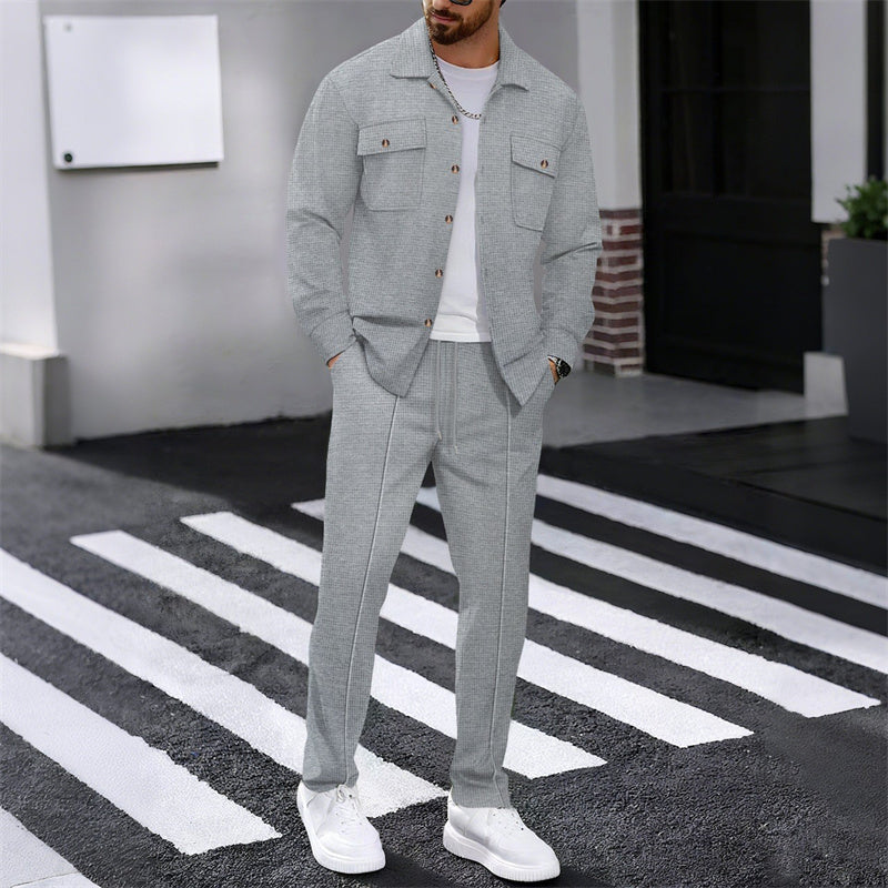 🔥Solange der Vorrat reicht 50 % Rabatt!🎉Herren-Set aus Waffel-Button-Down-Jacke und Hose