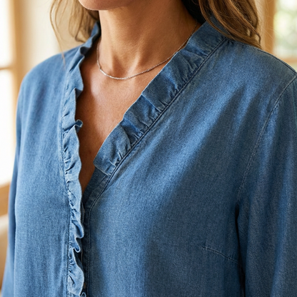 🌞Frühlingserwachen: 50% Rabatt!👕 Damen Freizeitbluse mit Rüschen-V-Ausschnitt & High-Low-Saum: Weich, atmungsaktiv & vielseitig für jeden Anlass