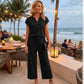 Short Sleeve Top and Wide Leg Pants Outfit