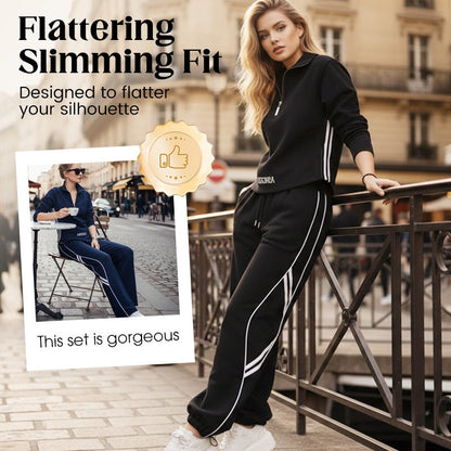 🌞Frühlingserwachen: 50% Rabatt!🏃‍♀️ Damen Sportlicher Trainingsanzug mit Halbreißverschluss – Weites Bein & Athleisure-Style