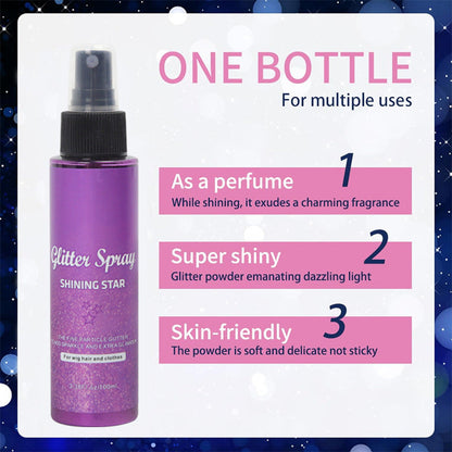 🎉 Neujahrsgeschenk – 50% RABATT!✨ Shining Star Glitter Spray: Haar & Lichaam – Langdurige glans & huidvriendelijk