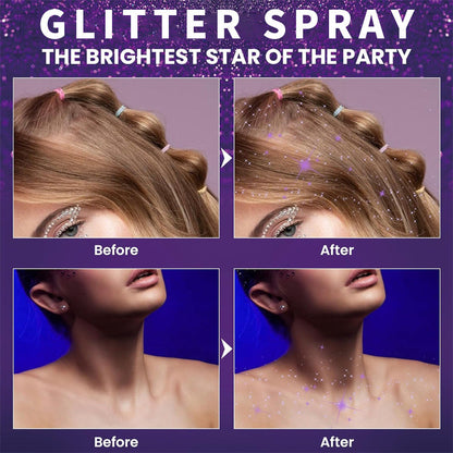🎉 Neujahrsgeschenk – 50% RABATT!✨ Shining Star Glitter Spray: Haar & Lichaam – Langdurige glans & huidvriendelijk