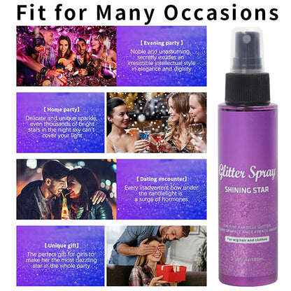 🎉 Neujahrsgeschenk – 50% RABATT!✨ Shining Star Glitter Spray: Haar & Lichaam – Langdurige glans & huidvriendelijk