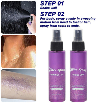 🎉 Neujahrsgeschenk – 50% RABATT!✨ Shining Star Glitter Spray: Haar & Lichaam – Langdurige glans & huidvriendelijk