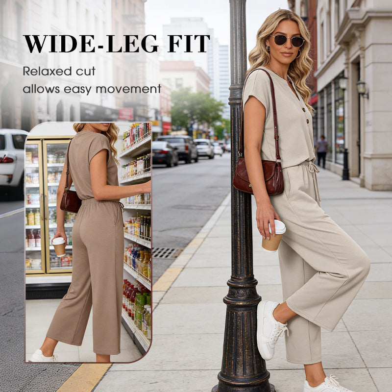 Short Sleeve Top and Wide Leg Pants Outfit