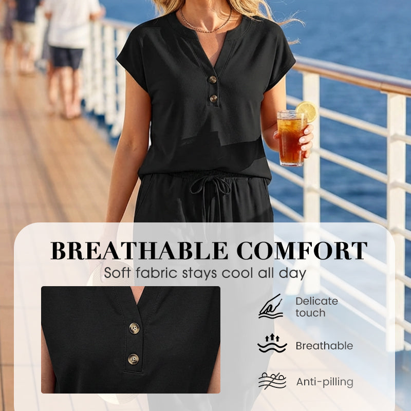 Short Sleeve Top and Wide Leg Pants Outfit