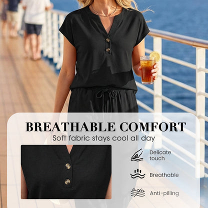 Short Sleeve Top and Wide Leg Pants Outfit