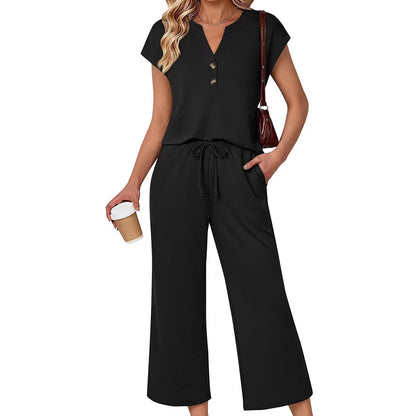 Short Sleeve Top and Wide Leg Pants Outfit