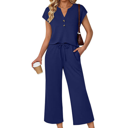 Short Sleeve Top and Wide Leg Pants Outfit