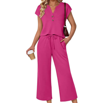 Short Sleeve Top and Wide Leg Pants Outfit