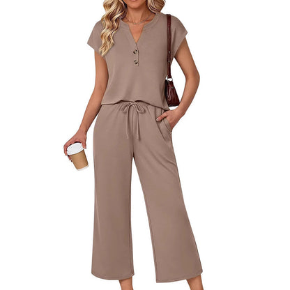 Short Sleeve Top and Wide Leg Pants Outfit