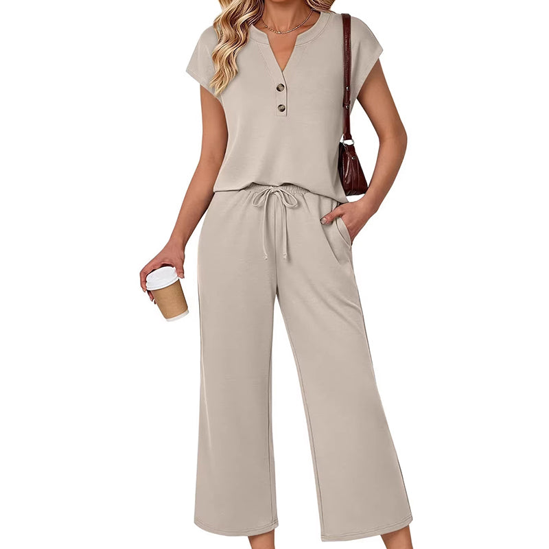 Short Sleeve Top and Wide Leg Pants Outfit