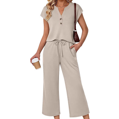 Short Sleeve Top and Wide Leg Pants Outfit