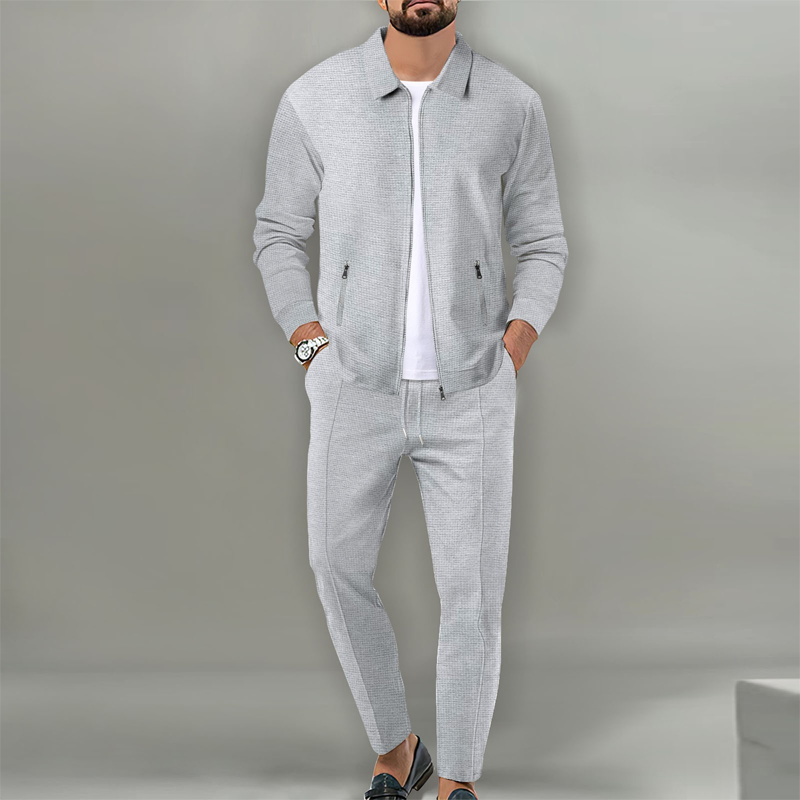 Herren stilvolles 2-teiliges Set: Jacke mit Hemdkragen und Jogginghose