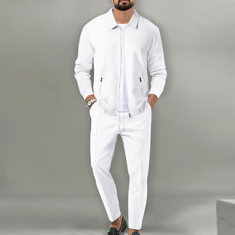 Herren stilvolles 2-teiliges Set: Jacke mit Hemdkragen und Jogginghose
