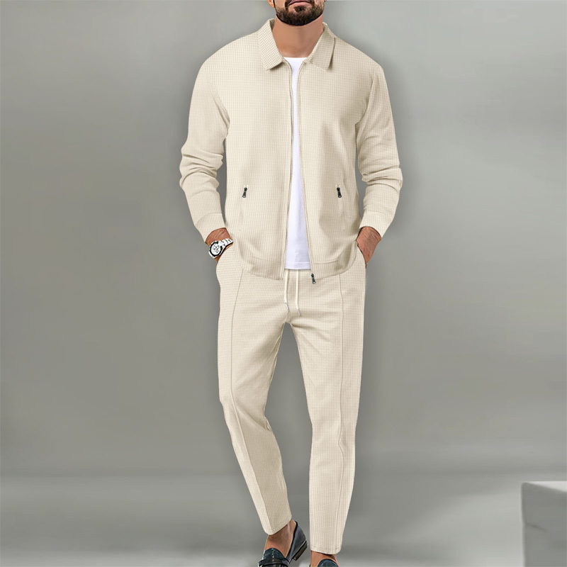 Herren stilvolles 2-teiliges Set: Jacke mit Hemdkragen und Jogginghose