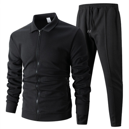 Herren stilvolles 2-teiliges Set: Jacke mit Hemdkragen und Jogginghose