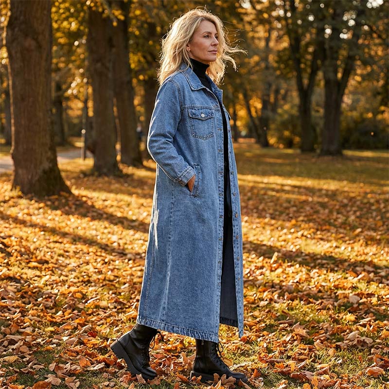 📢📢60 % Rabatt!! ⏰Langer, lässiger Jeansmantel für Damen mit Knöpfen