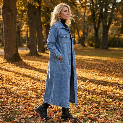 📢📢60 % Rabatt!! ⏰Langer, lässiger Jeansmantel für Damen mit Knöpfen