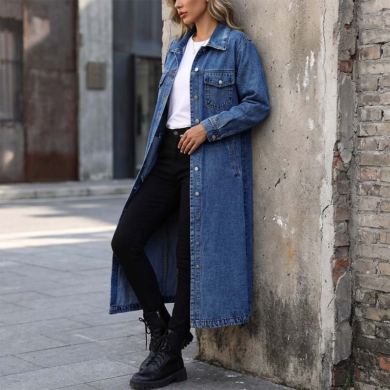 📢📢60 % Rabatt!! ⏰Langer, lässiger Jeansmantel für Damen mit Knöpfen