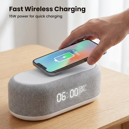 🌞Frühlingserwachen: 50% Rabatt!🔋6-in-1 Kabellose Ladestation 25W – Uhr, Wecker, Bluetooth-Lautsprecher & Nachtlicht | All-in-One für den Nachttisch!