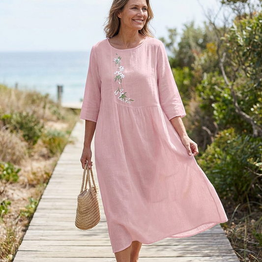 💘 Valentinstagsangebot: 50% Rabatt!🌸 Damen-Casualkleid, locker fallend, Midi-Länge mit Stickerei – Bequem & elegant für den Sommer!