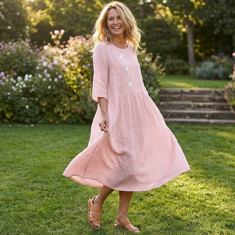 💘 Valentinstagsangebot: 50% Rabatt!🌸 Damen-Casualkleid, locker fallend, Midi-Länge mit Stickerei – Bequem & elegant für den Sommer!