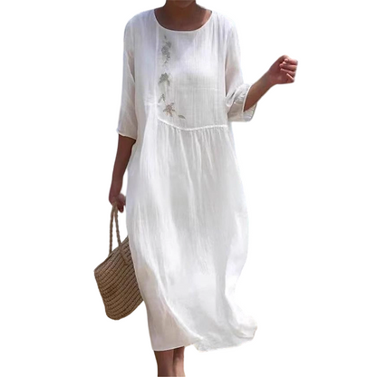 💘 Valentinstagsangebot: 50% Rabatt!🌸 Damen-Casualkleid, locker fallend, Midi-Länge mit Stickerei – Bequem & elegant für den Sommer!