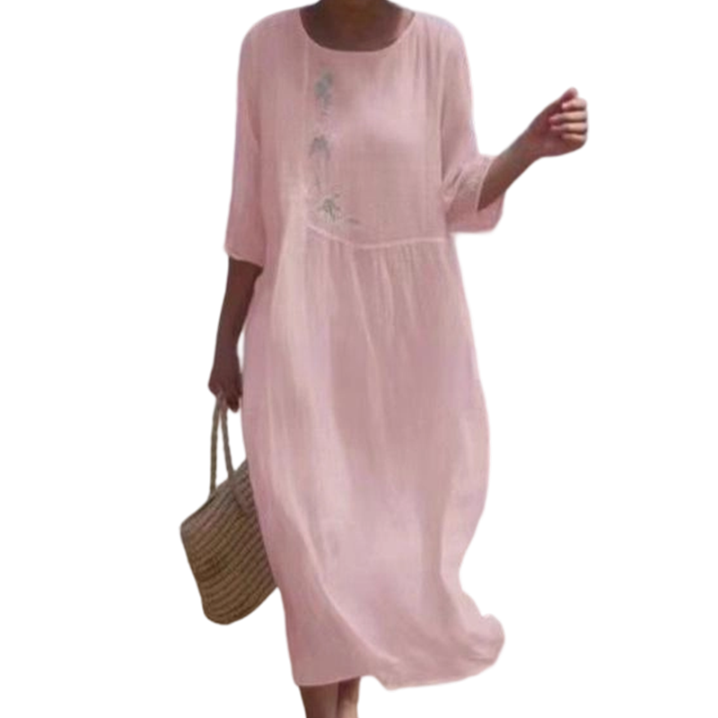💘 Valentinstagsangebot: 50% Rabatt!🌸 Damen-Casualkleid, locker fallend, Midi-Länge mit Stickerei – Bequem & elegant für den Sommer!