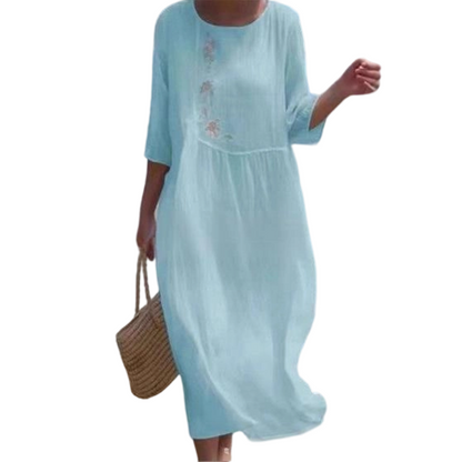 💘 Valentinstagsangebot: 50% Rabatt!🌸 Damen-Casualkleid, locker fallend, Midi-Länge mit Stickerei – Bequem & elegant für den Sommer!