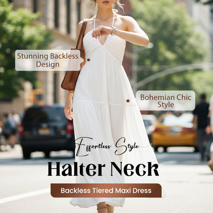 🌞Frühlingserwachen: 50% Rabatt!👗Halsfreies, rückenfreies Layering-Maxikleid – Bohemian Chic & fließend bequem!