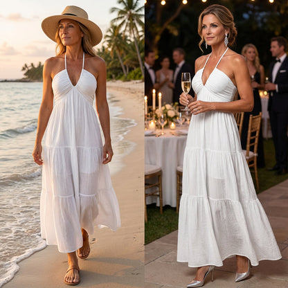 🌞Frühlingserwachen: 50% Rabatt!👗Halsfreies, rückenfreies Layering-Maxikleid – Bohemian Chic & fließend bequem!