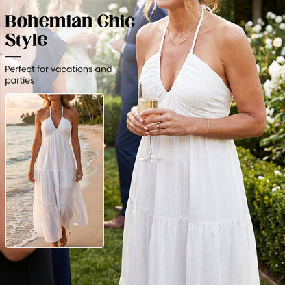 🌞Frühlingserwachen: 50% Rabatt!👗Halsfreies, rückenfreies Layering-Maxikleid – Bohemian Chic & fließend bequem!
