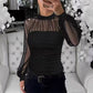 🌞Frühlingserwachen: 50% Rabatt!✨ Damen Langarmshirt mit Perlen & Tüll-Einsatz – Elegant & vielseitig kombinierbar