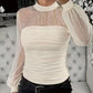 🌞Frühlingserwachen: 50% Rabatt!✨ Damen Langarmshirt mit Perlen & Tüll-Einsatz – Elegant & vielseitig kombinierbar
