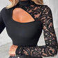 🌞Frühlingserwachen: 50% Rabatt!✨Damen Asymmetrisches Cut-Out Oberteil mit Spitzenärmel – Stehkragen, Figurbetonte Slim Fit & Keyhole-Verschluss