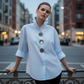 🌞Frühlingserwachen: 50% Rabatt!👚 Damen Oversized Bluse mit großen Metallknöpfen: Stehkragen – Statement-Piece für Büro & Freizeit