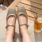 🌞Frühlingserwachen: 50% Rabatt!👡 Damen Gewebte Mary-Jane-Mules mit Quadratspitze – Atmungsaktiv, verstellbarer Riemen & bequemer Schlupfstil