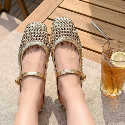 🌞Frühlingserwachen: 50% Rabatt!👡 Damen Gewebte Mary-Jane-Mules mit Quadratspitze – Atmungsaktiv, verstellbarer Riemen & bequemer Schlupfstil