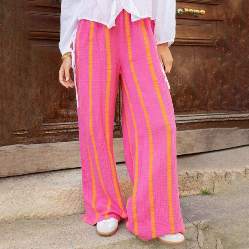🌞Frühlingserwachen: 50% Rabatt!👖Damenhose für Frühling & Sommer – Weitbein mit vertikalem Streifendesign & elastischem Bund – Luftig leicht & vielseitig kombinierbar