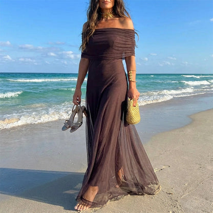 🌞Frühlingserwachen: 50% Rabatt!👗 Elegantes schulterfreies Maxikleid: Durchsichtiger Überrock + Anti-Rutsch-Griff – Verträumt & sicher für Gala & Strand