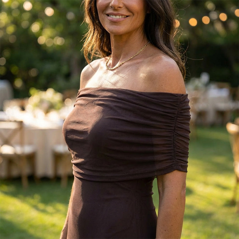 🌞Frühlingserwachen: 50% Rabatt!👗 Elegantes schulterfreies Maxikleid: Durchsichtiger Überrock + Anti-Rutsch-Griff – Verträumt & sicher für Gala & Strand