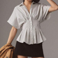 🌞Frühlingserwachen: 50% Rabatt!👕 Damen Gestreifte Tunika mit Smokbund & Peplum-Saum: Vertikale Streifen + Flutter-Ärmel – Figurbetont, atmungsaktiv & vielseitig für Büro & Freizeit